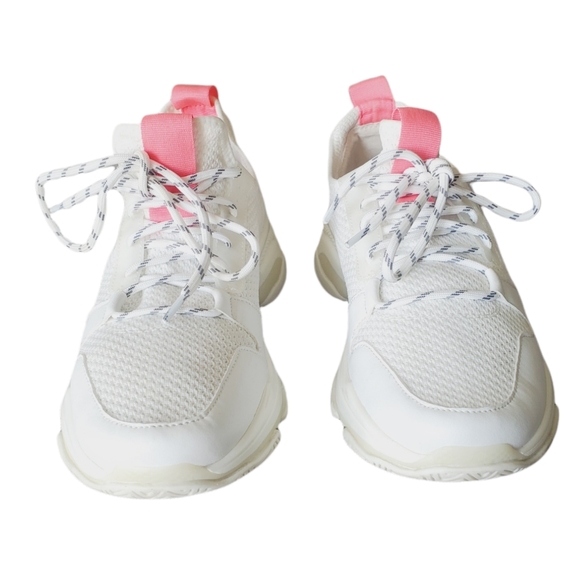 Steve Madden GAURI Dad Sneaker Off-White knit/Hot pink platforms athletic - Picture 6 of 15
